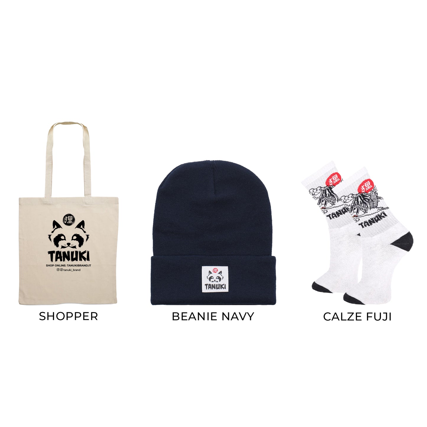 IDEA REGALO GIAPPONESE BEANIES NAVY, FUJI SOCKS, SHOPPER