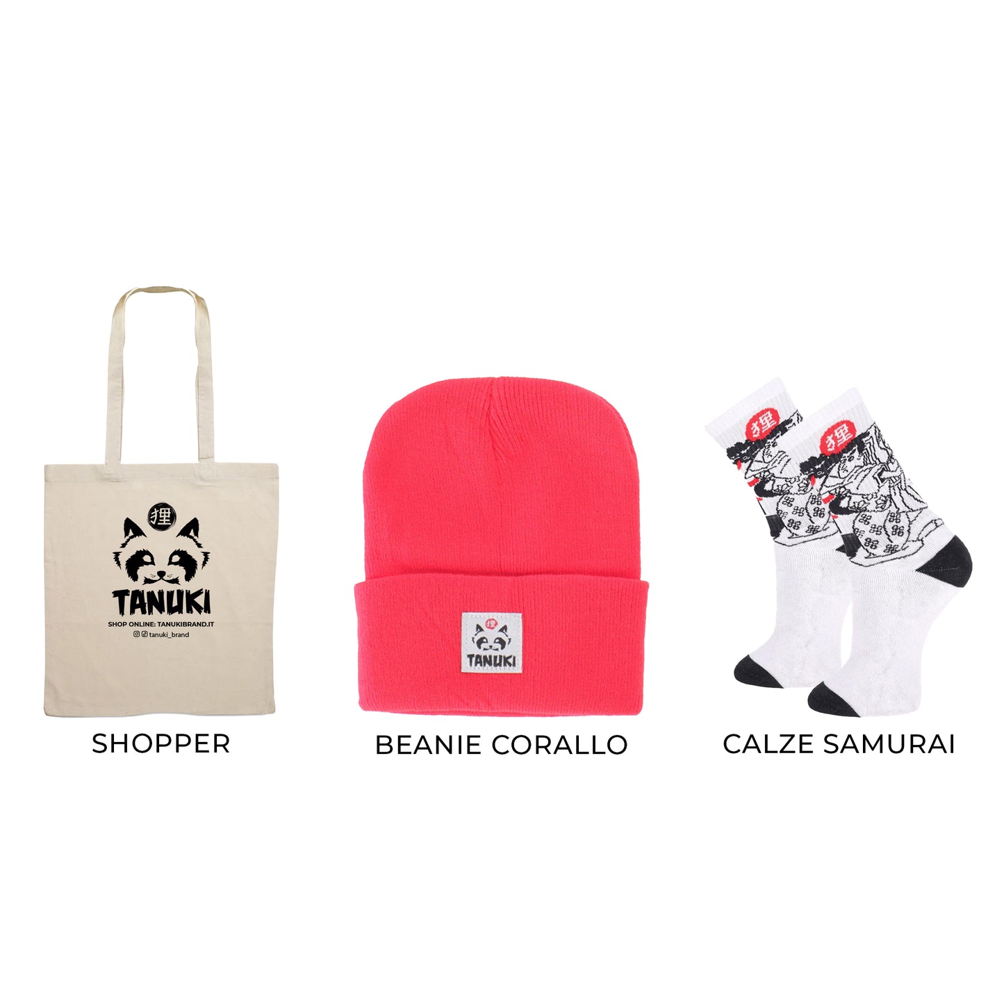 IDEA REGALO GIAPPONESE BEANIES CORALLO, SAMURAI SOCKS, SHOPPER