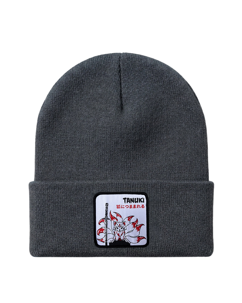 Beanies Giapponese con patch raffigurante una kitsune cucita sul fronte. Colore: Antracite