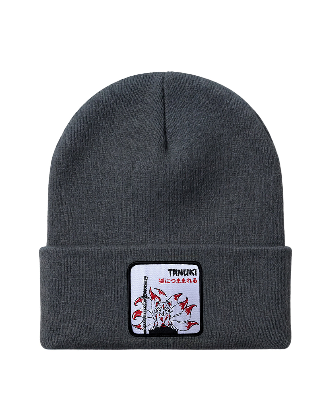 Beanies Giapponese con patch raffigurante una kitsune cucita sul fronte. Colore: Antracite