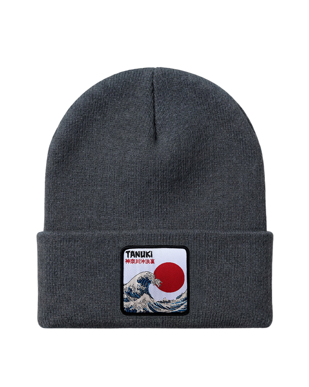 Beanies giapponese con patch cucita sul fronte con la grande onda di Hokusai