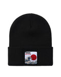 Beanies giapponese con patch la grande onda di hokusai cucita sul fronte, di colore nero